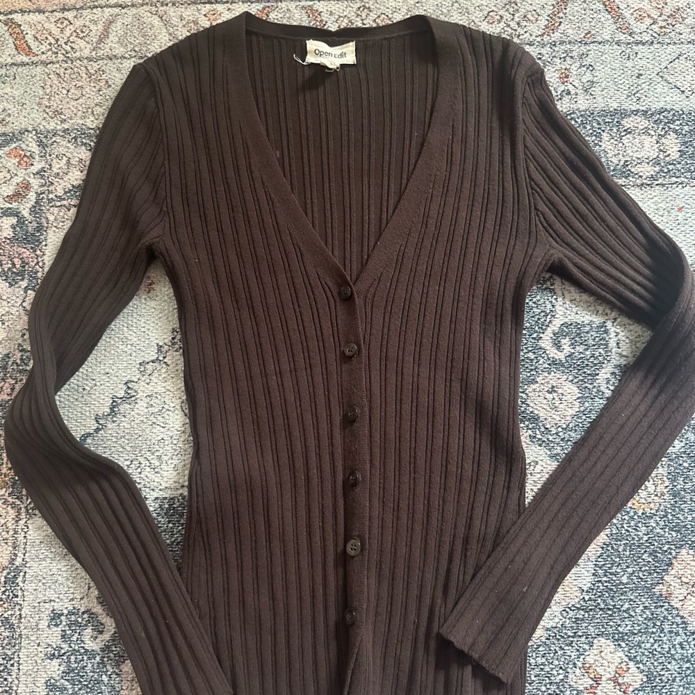 Women's Brown button down Ribbed Sweater